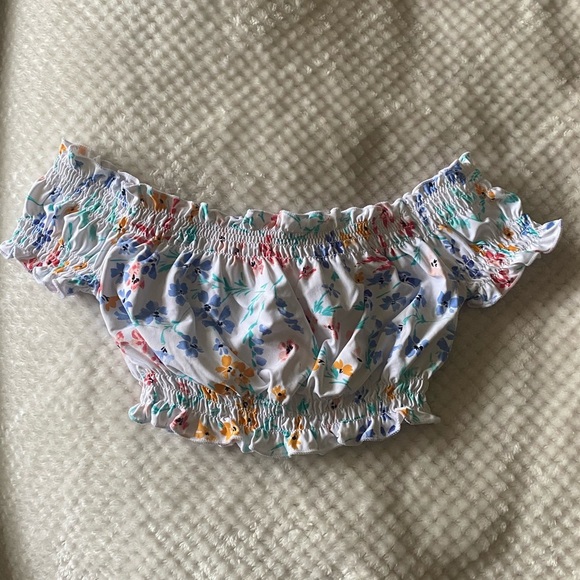 Ditsy Floral Ruffled Trim Floral Bathing Suit Off-Shoulder Top - Picture 2 of 3